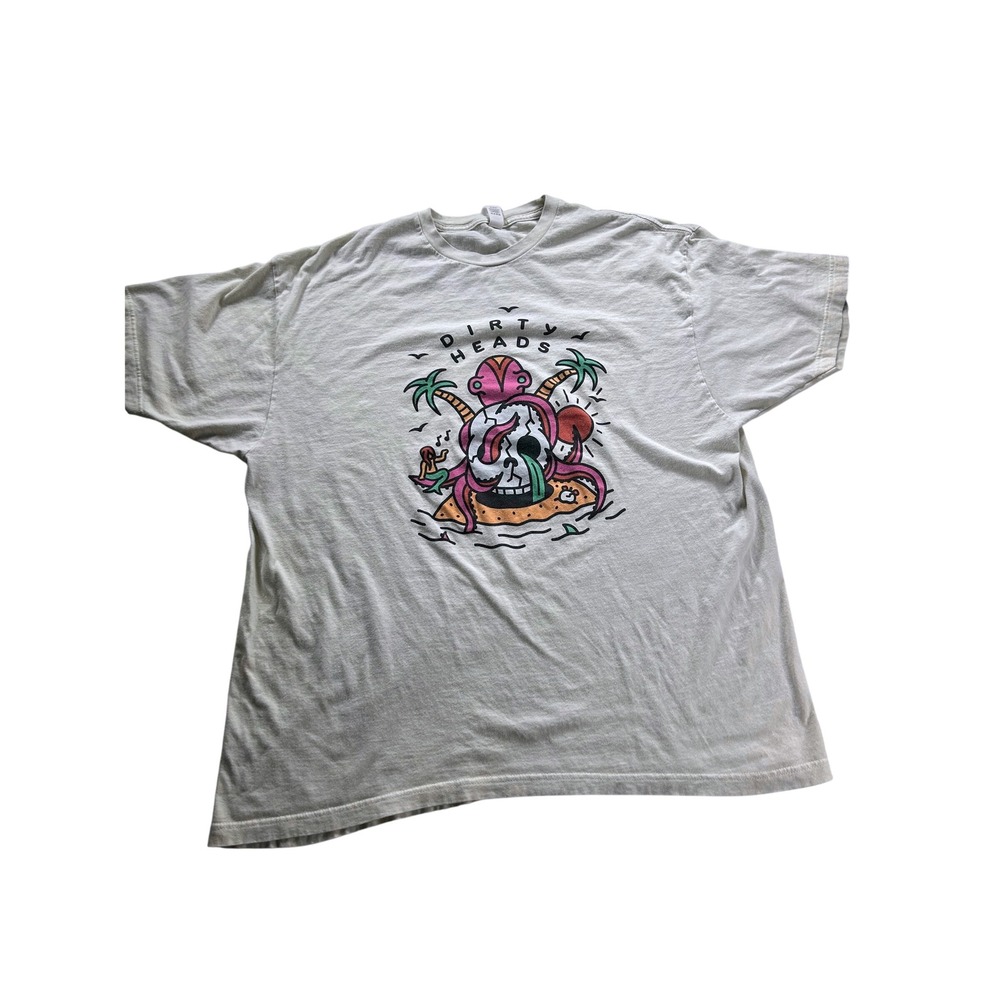 Dirty Heads Band Graphic T-Shirt Mens XL Gray Octopus Skull Tropical Reggae Rock